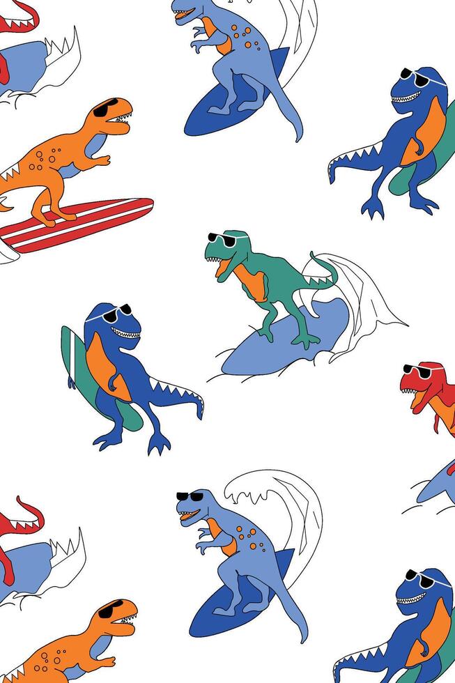 Baby Dinosaur skating allover design vector