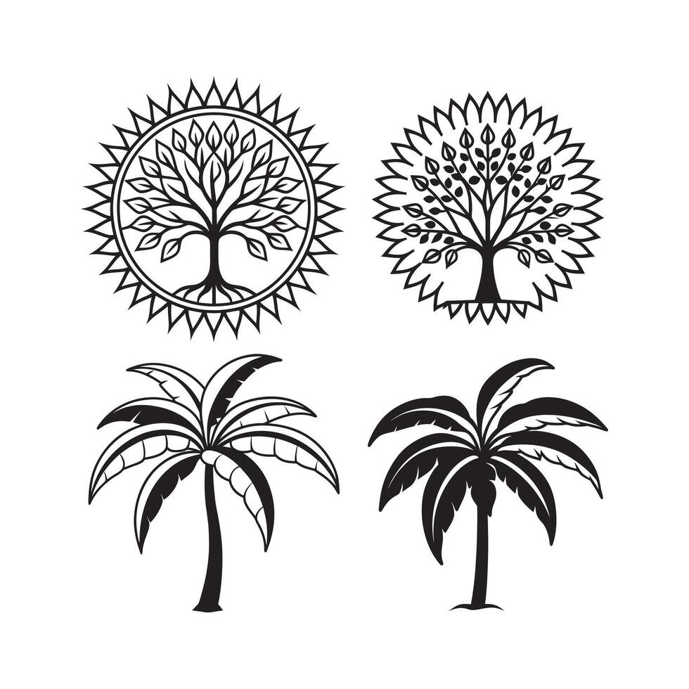 Silhouette tree illustration bundle for digital vector