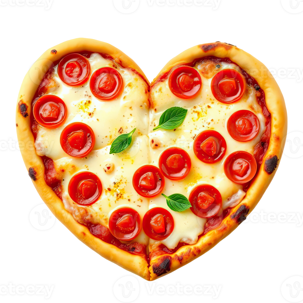 A heart shaped pizza with tomatoes and cheese png