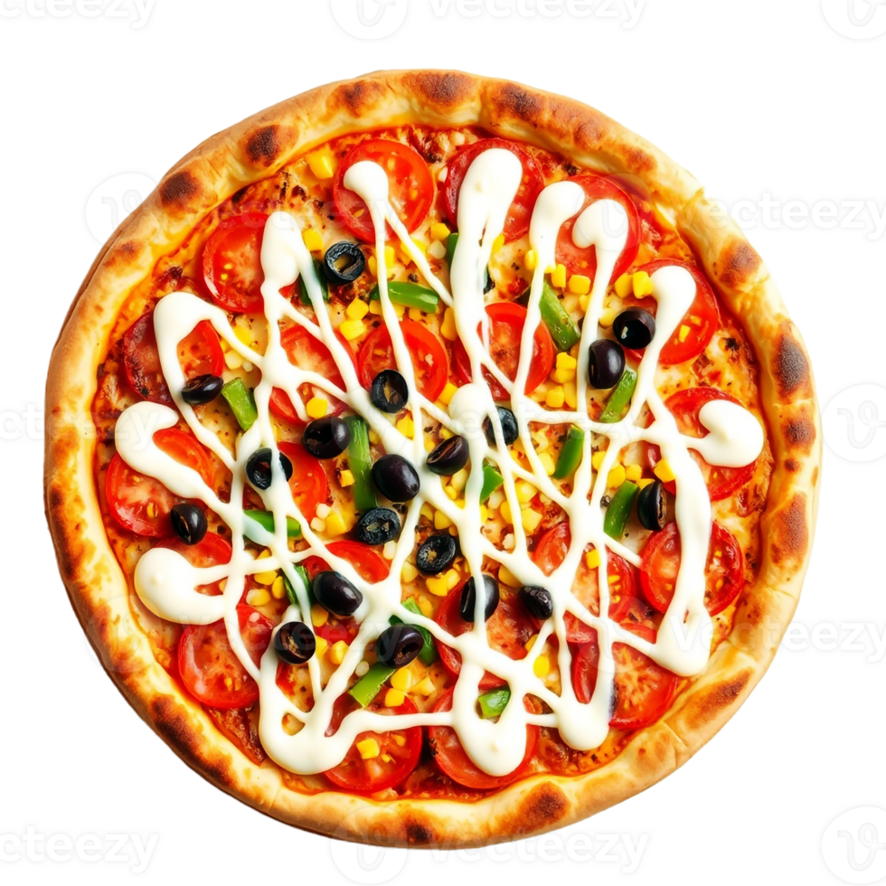 A pizza with cheese, olives and black olives png
