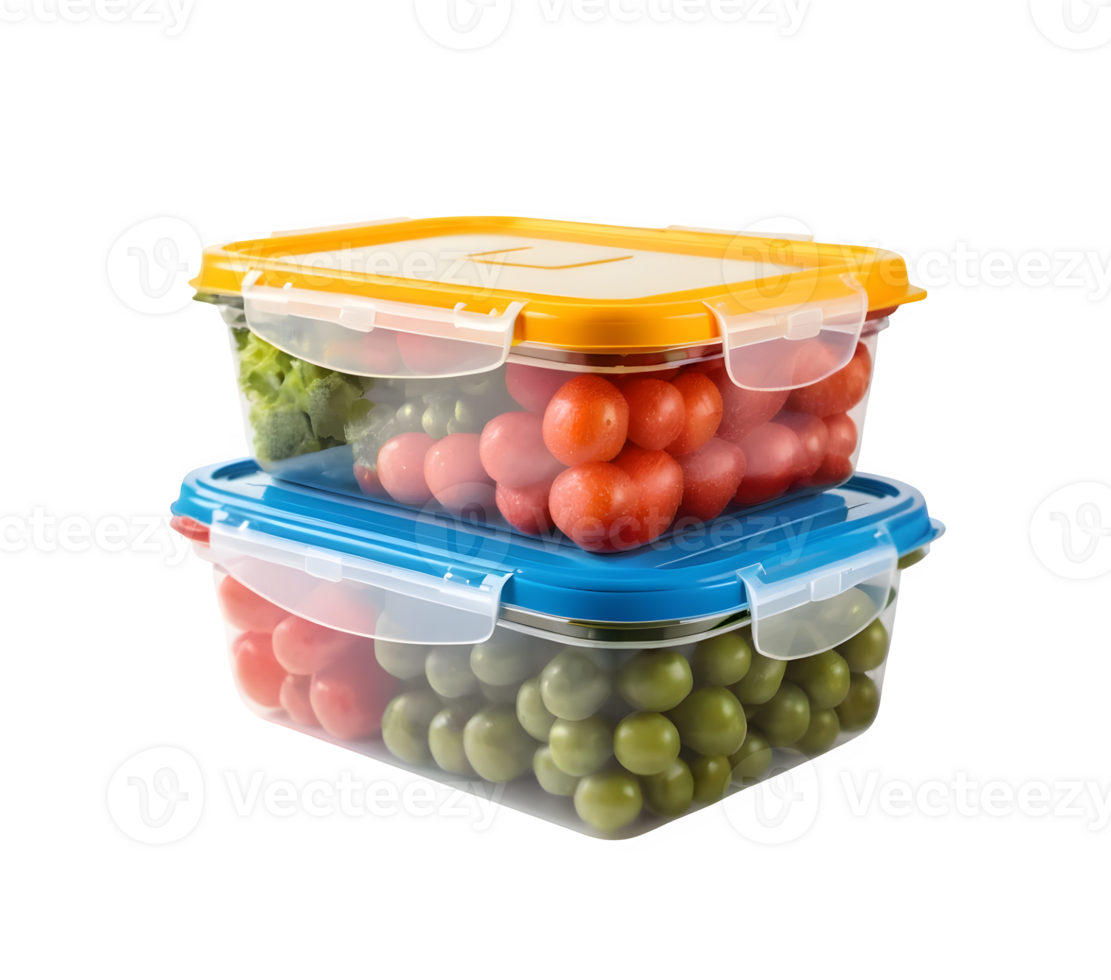 Two plastic containers with vegetables and fruit png