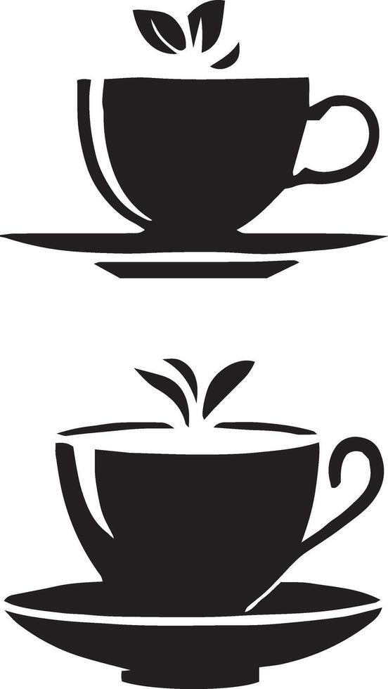 Two cups of coffee with leaves on them vector