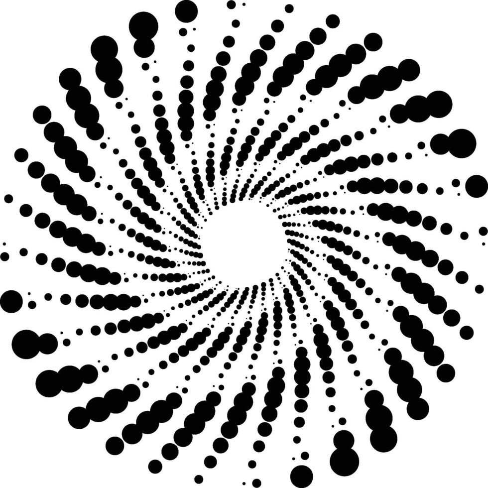 A black and white circular design with dots vector