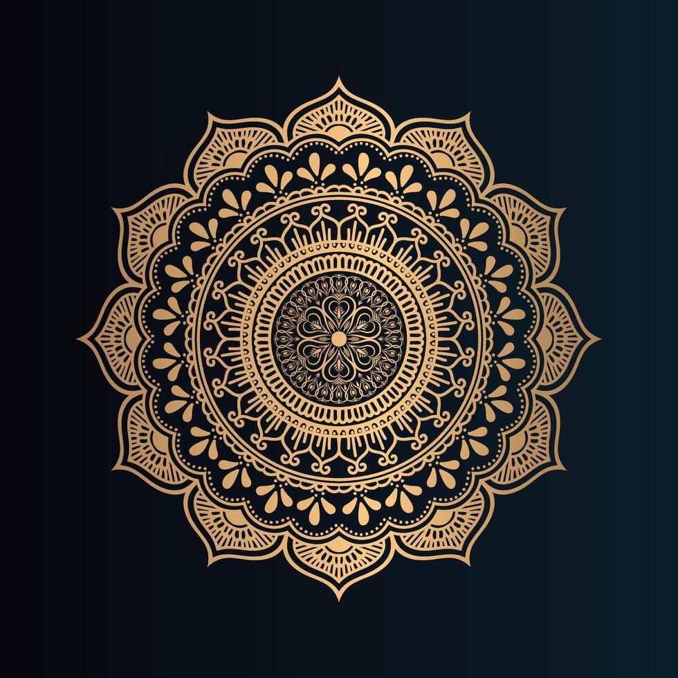 Golden mandala on black background vector
