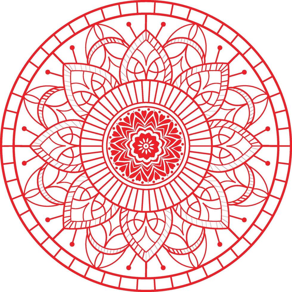 A red circular mandala design on a white background vector