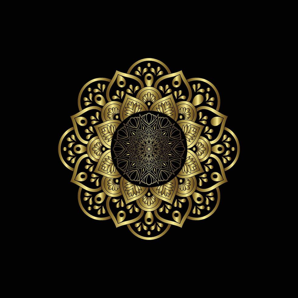 Golden mandala on black background vector