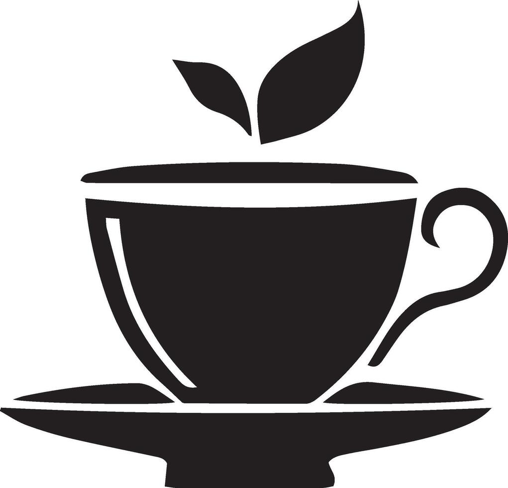 A black and white cup with a leaf on it vector