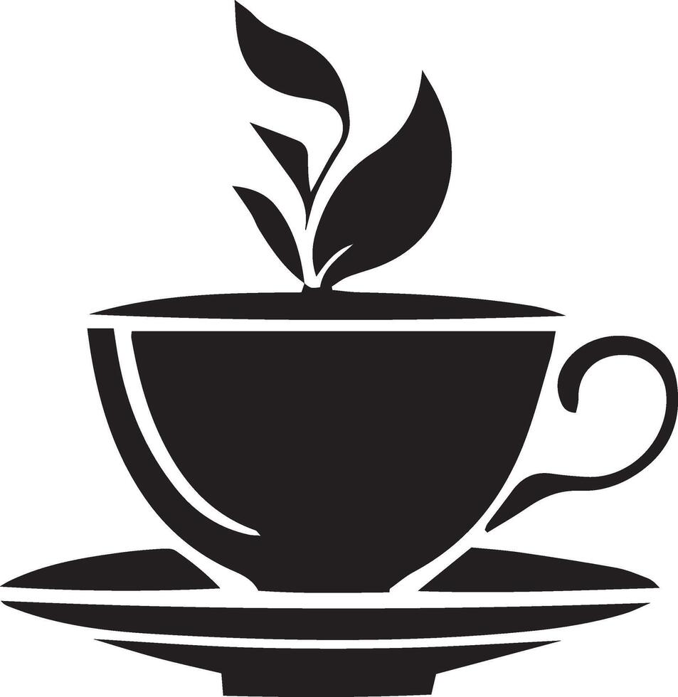 A black and white cup with a leaf on it vector