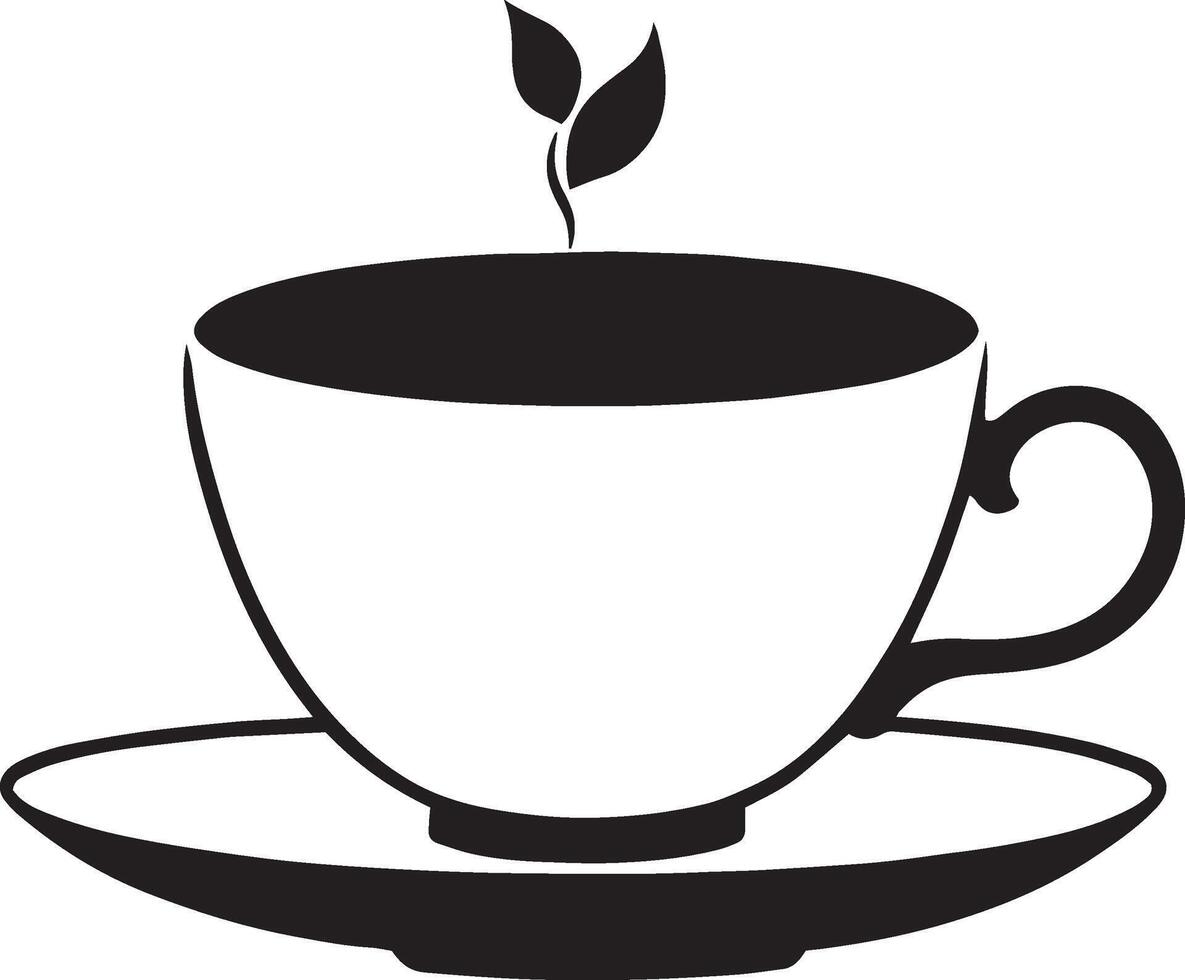 A black and white cup with a leaf on it vector