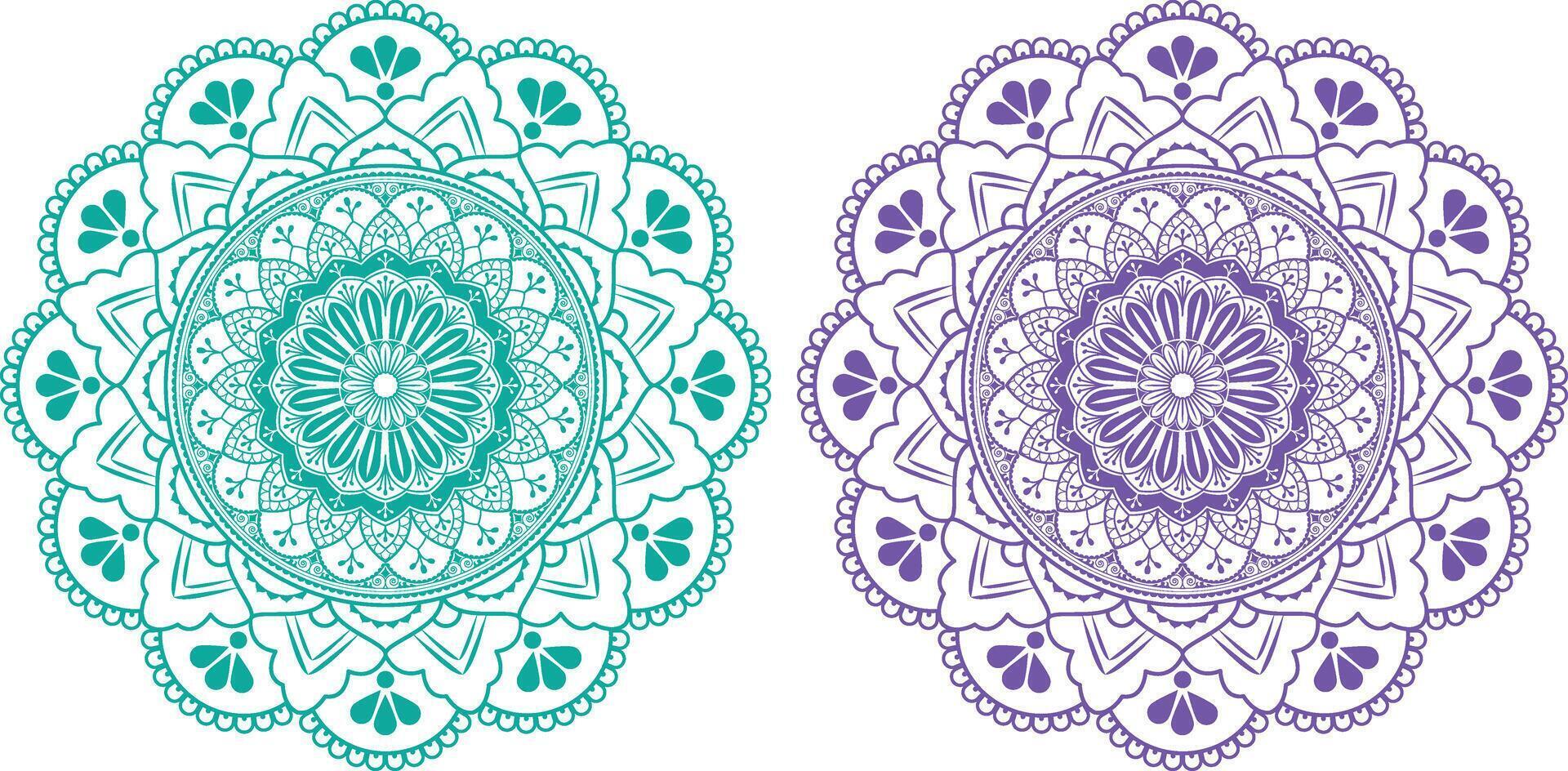 Two circular mandalas in purple and green vector