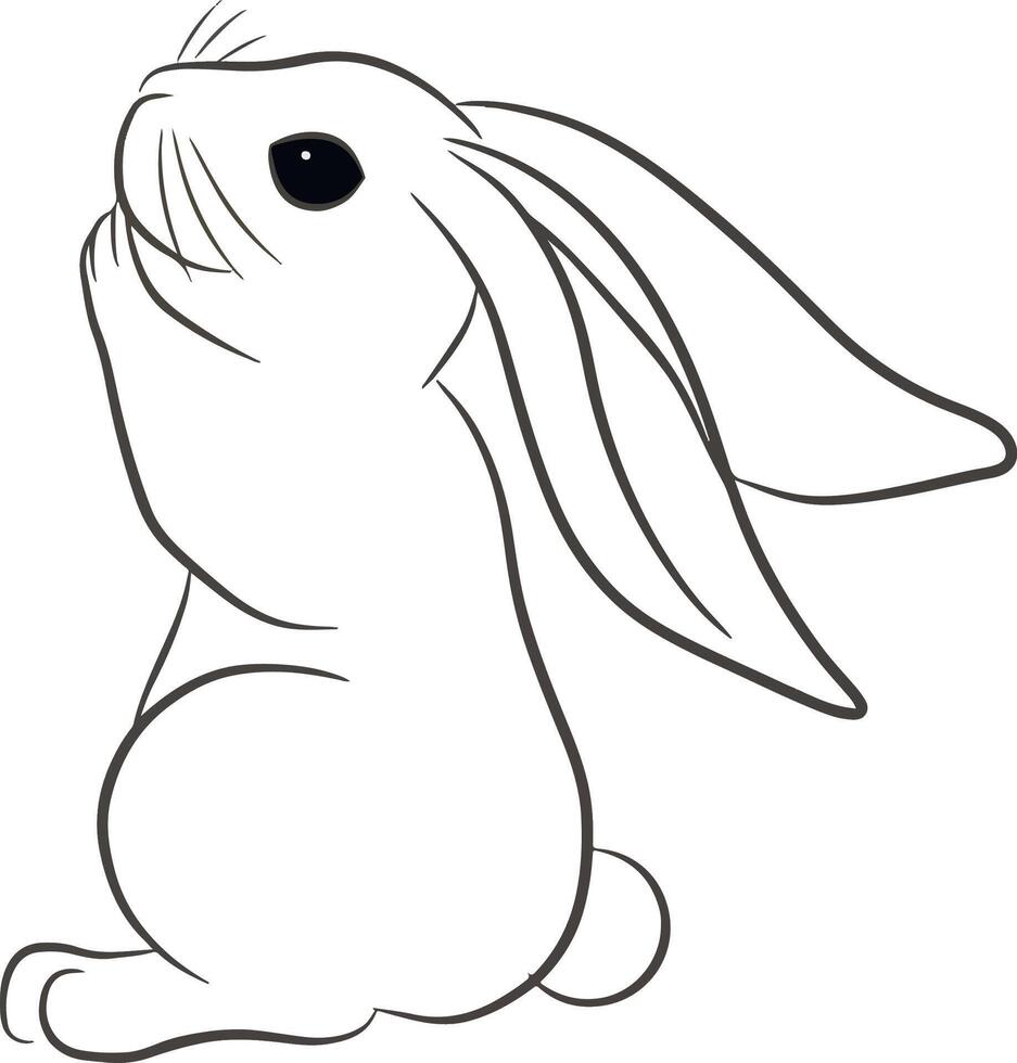 Rabbit Easter isolated on white ears down, pads up in line style vector