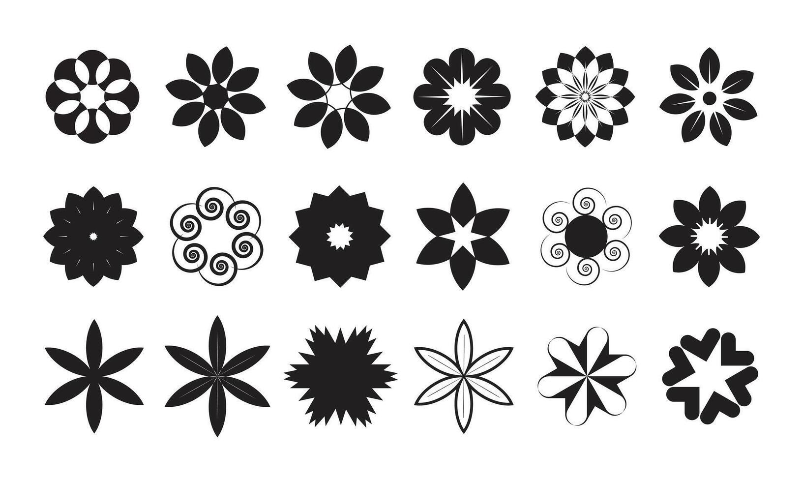 Minimal flowers silhouette icon set isolated on white background. vector