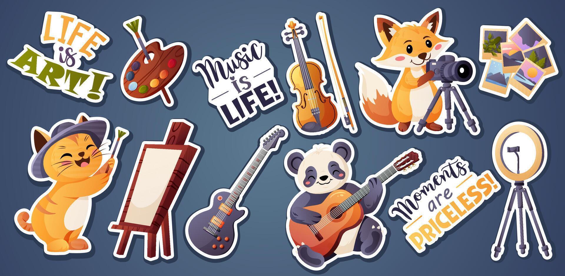Sticker set Creativity and Photography vector