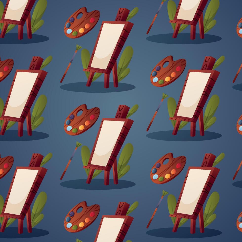 Seamless pattern with easel and paints vector