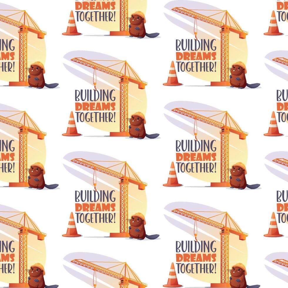 Seamless pattern with beaver builder vector