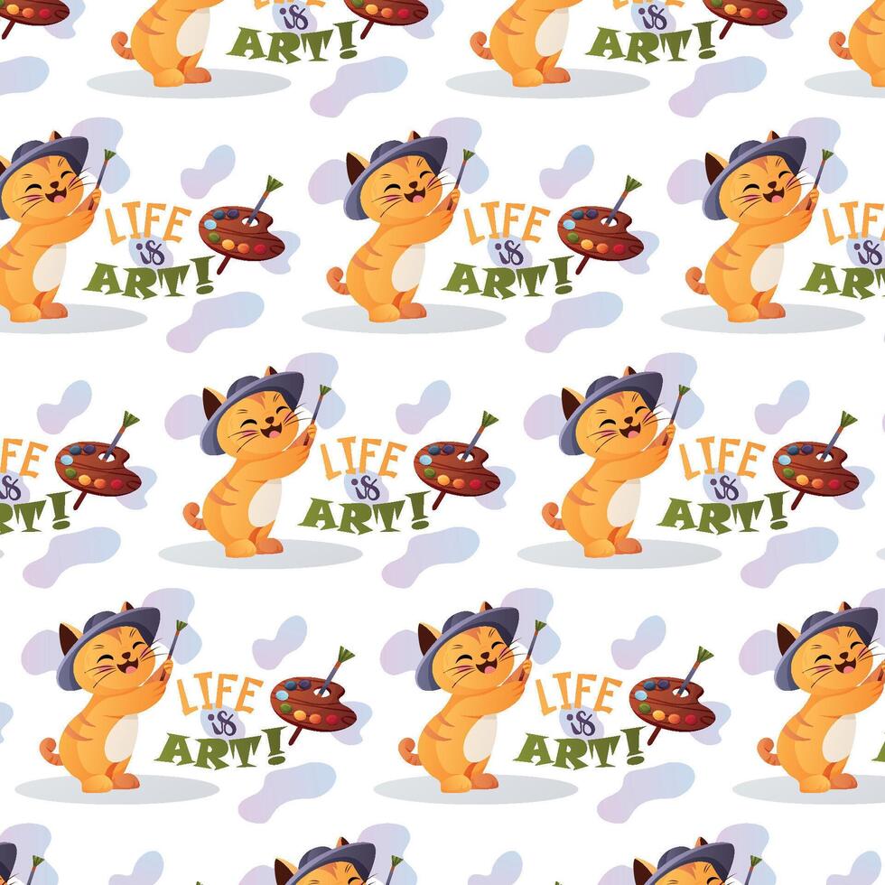 Seamless pattern with cat artist vector