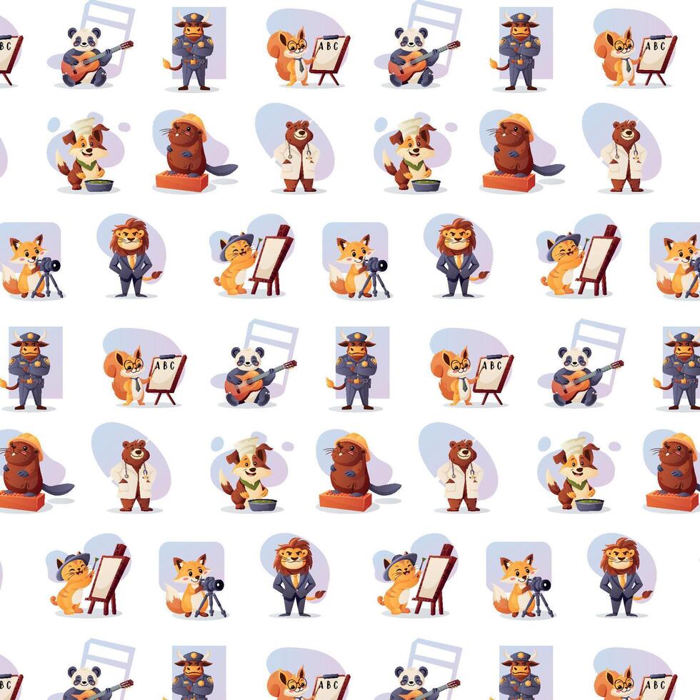 Seamless pattern with animal professions vector