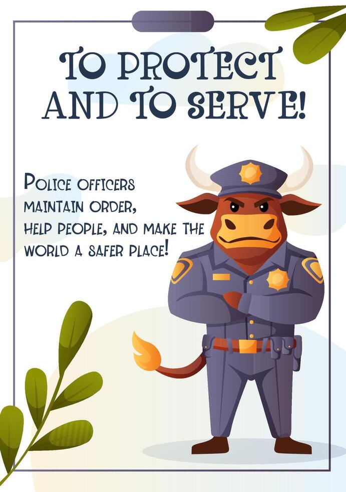 Powerful Flyer of a Bull Police Officer in Uniform on Duty vector