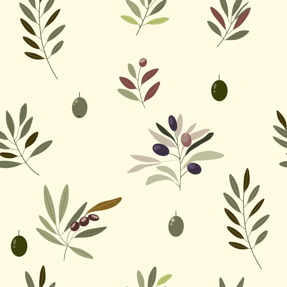 seamless pattern with branches and olives. illustration. Olive branches. For wallpaper, botany pattern vector
