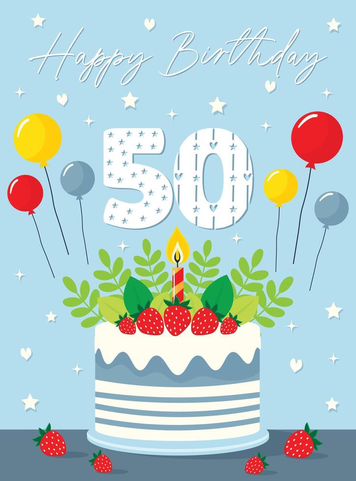 happy 50 birthday card flat illustration vector