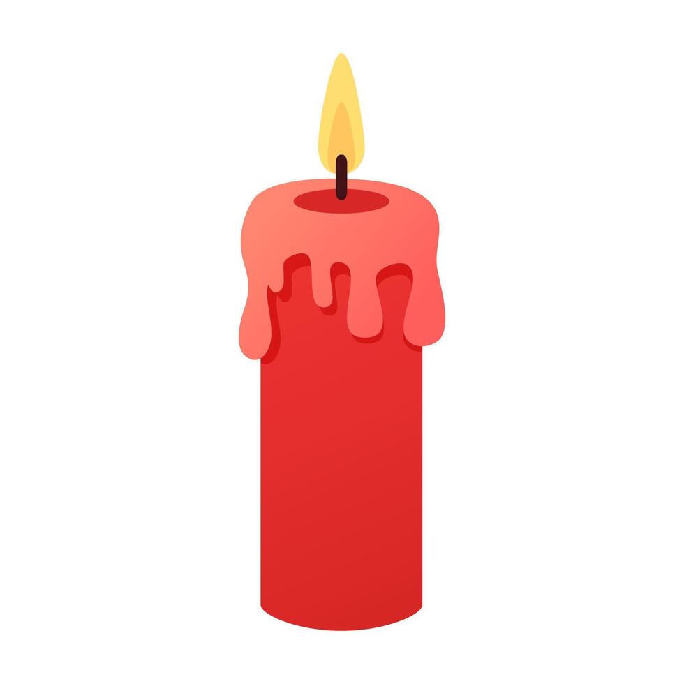 Red burning candle in cartoon flat style. Design elements for home decor, Valentines Day, wedding, bachelorette party. vector