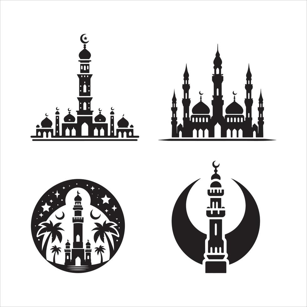 Mosque minaret silhouette art illustration vector