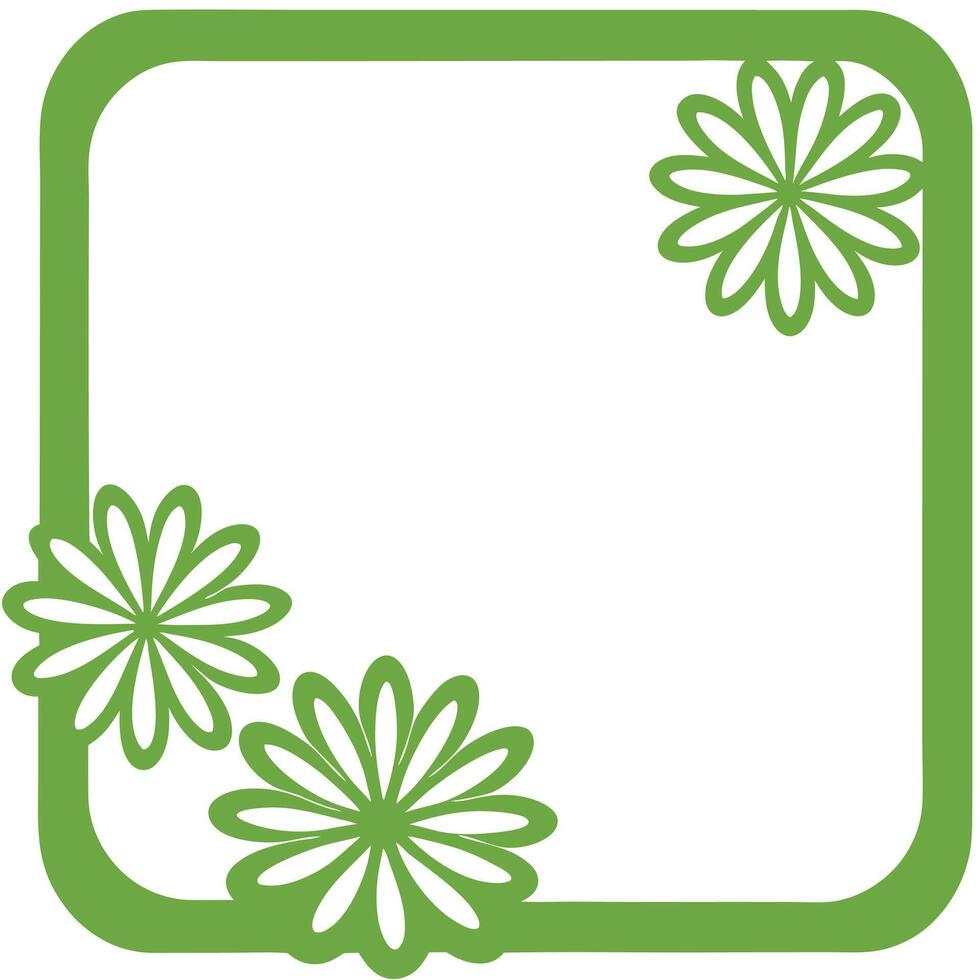 Delicate green cosmos flowers white square frame illustration vector