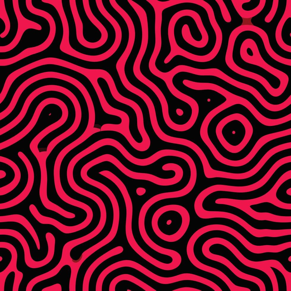 Abstract pattern red and black color fluid curves wavy lines organic illustration. vector