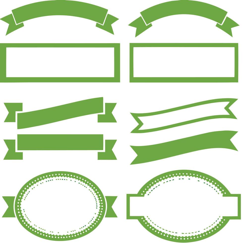 Ribbon icon set silhouettes badges green shapes illustration. vector