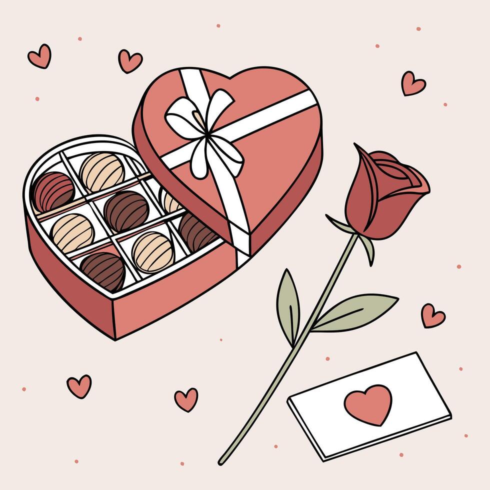 Romantic Gift Box with Chocolates and Rose vector