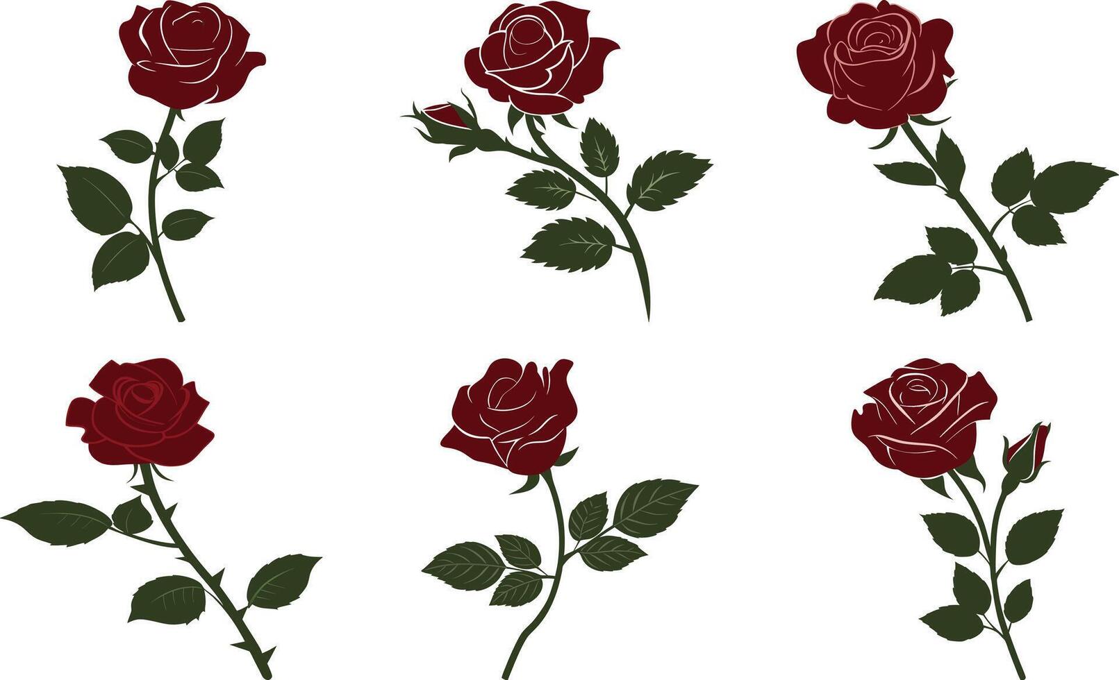 Set of Red Rose Silhouettes illustration on white background vector