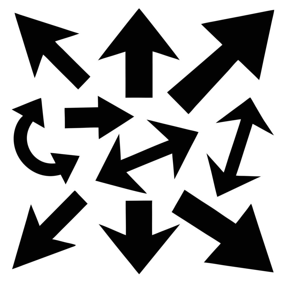 Collection of Black Arrow Silhouettes on White Background vector
