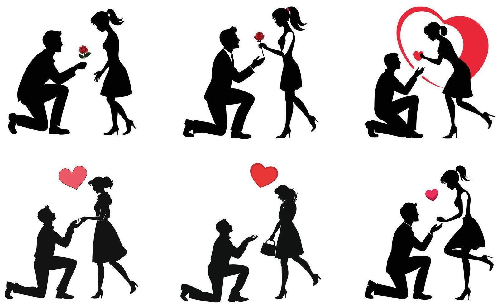 Romantic Silhouette of Couples Proposing on white background vector