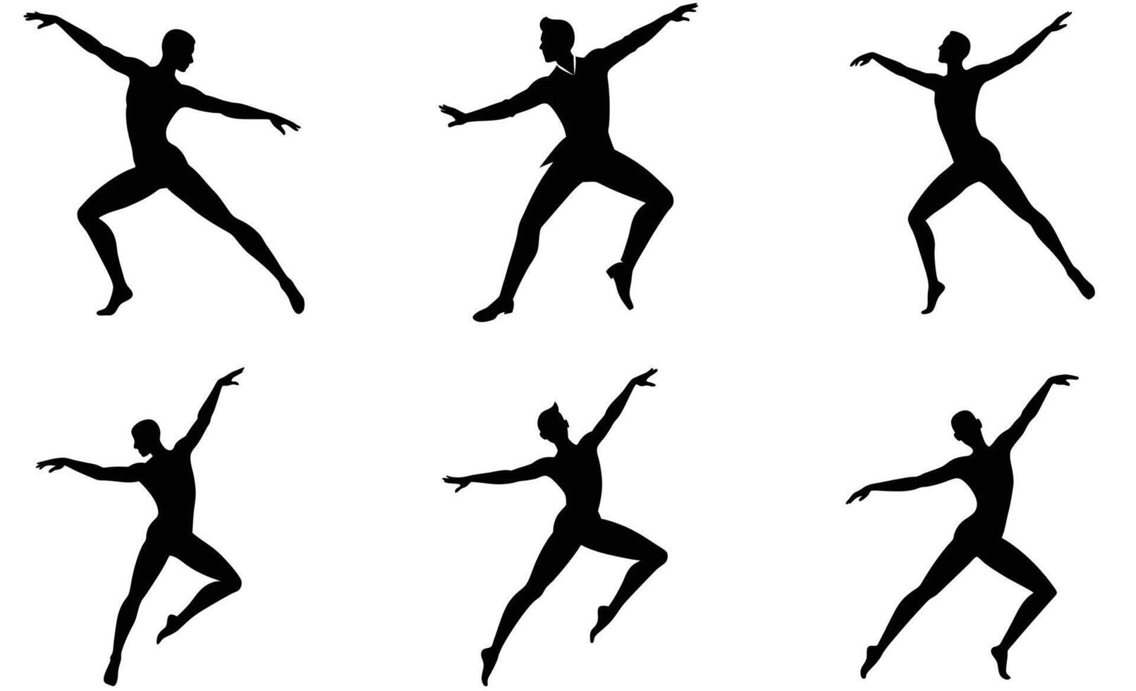 Set of Silhouettes of Male Dancers in Dancing Poses on White Background vector
