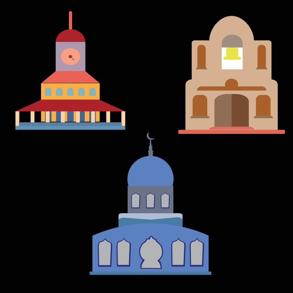 Flat Illustration of Three Iconic Architectural Structures vector