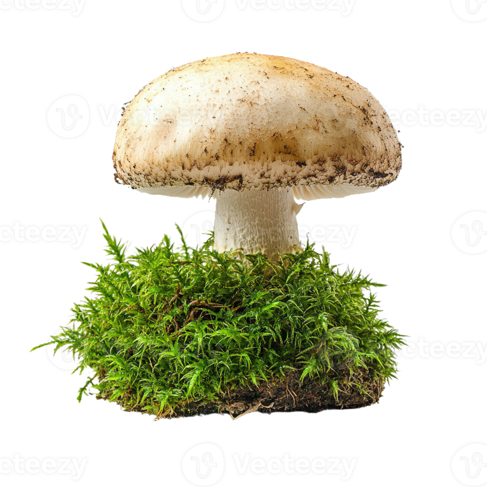 Natural mushroom with vibrant mossy bases isolated on transparent background png