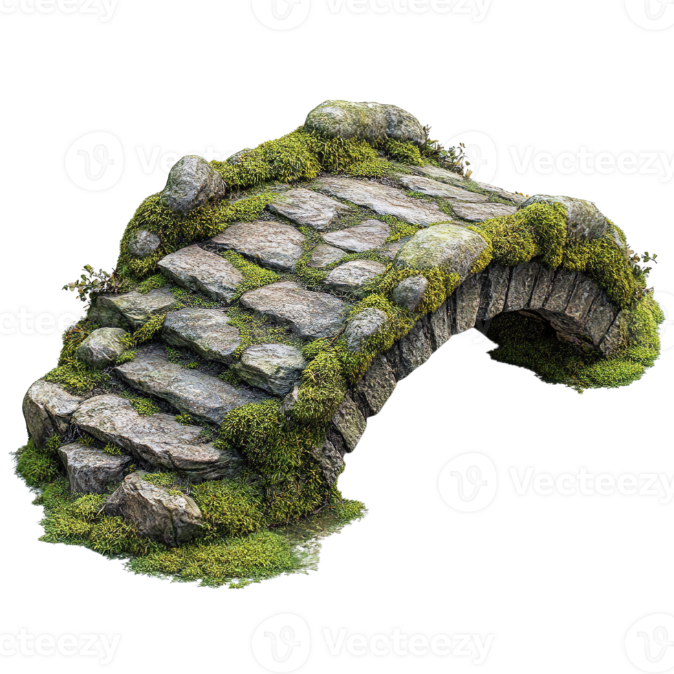 Ancient Stone Bridge Adorned with Lush Moss Isolated on Transparent Background png