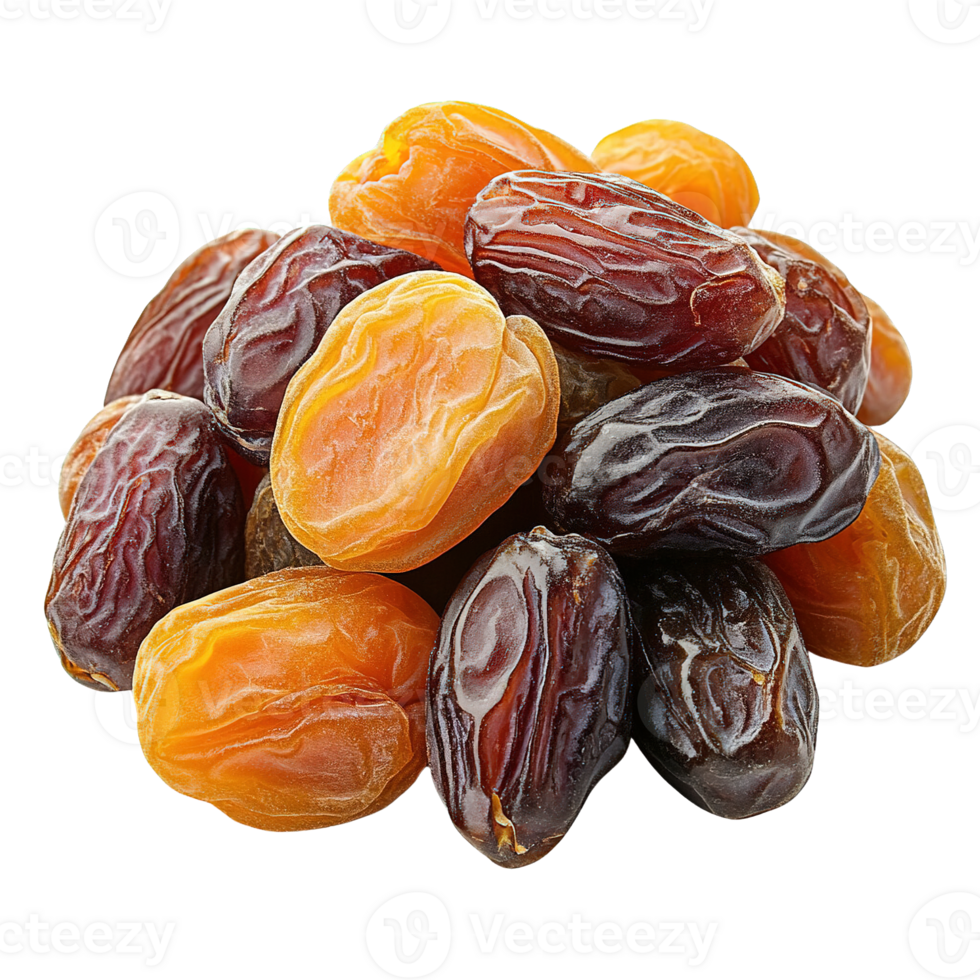 Rich Textured Natural Sweet Dates and Apricots Isolated on Transparent Background png