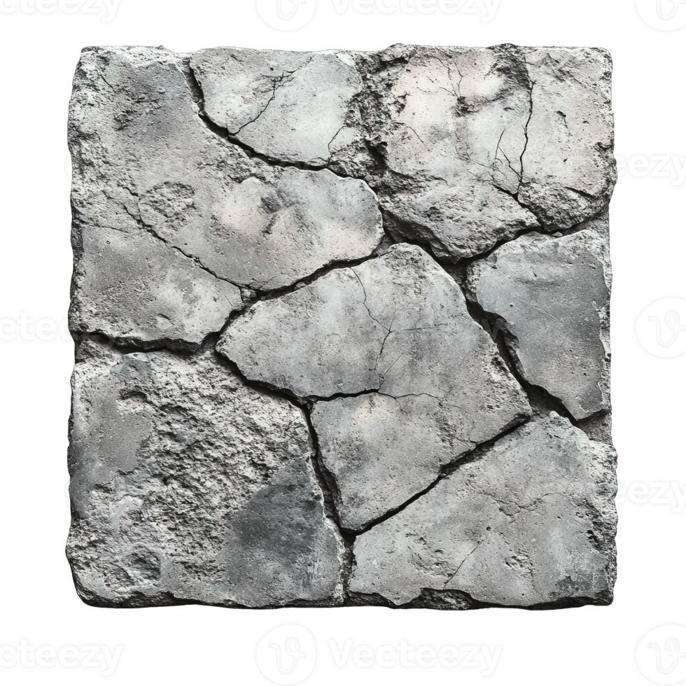 Weathered Cement Surface with Fractures and Uneven Finish Isolated on Transparent Background png