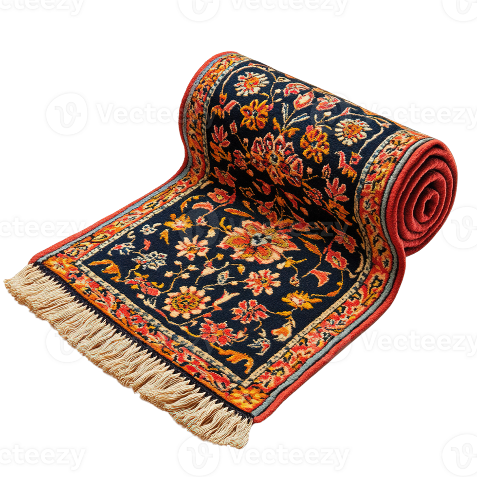 Prayer Rug with Rich Floral Patterns and Bold Color Palette on Transparent Background png