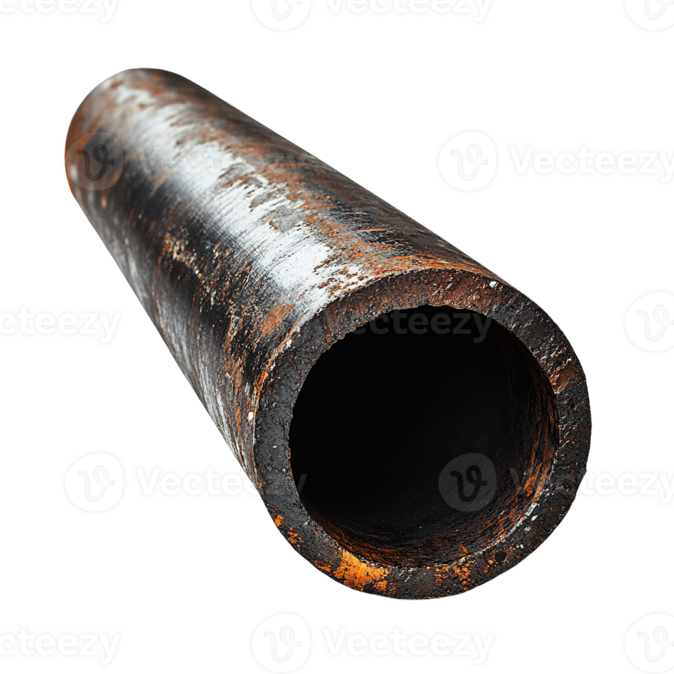 Aged and Weathered Steel Pipe Cutout with Corrosion and Raw Texture png
