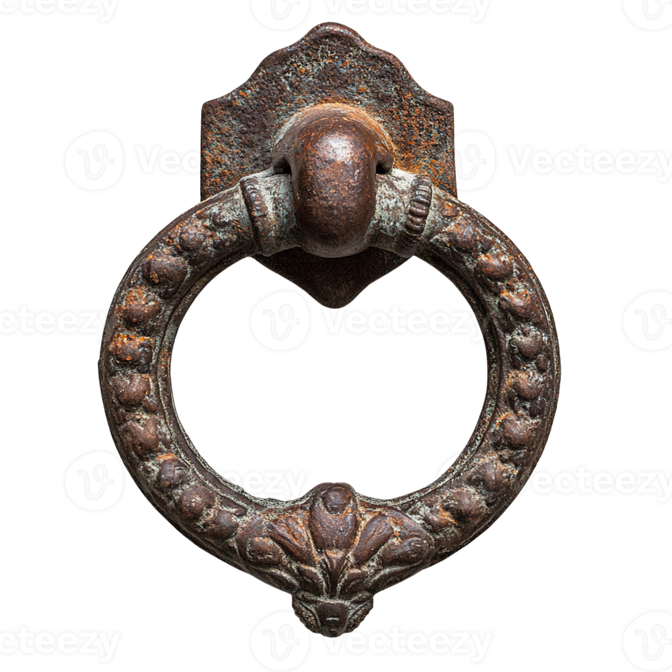 Rustic Heavy Metal Door Knocker with Antique Style and Corrosion Marks png