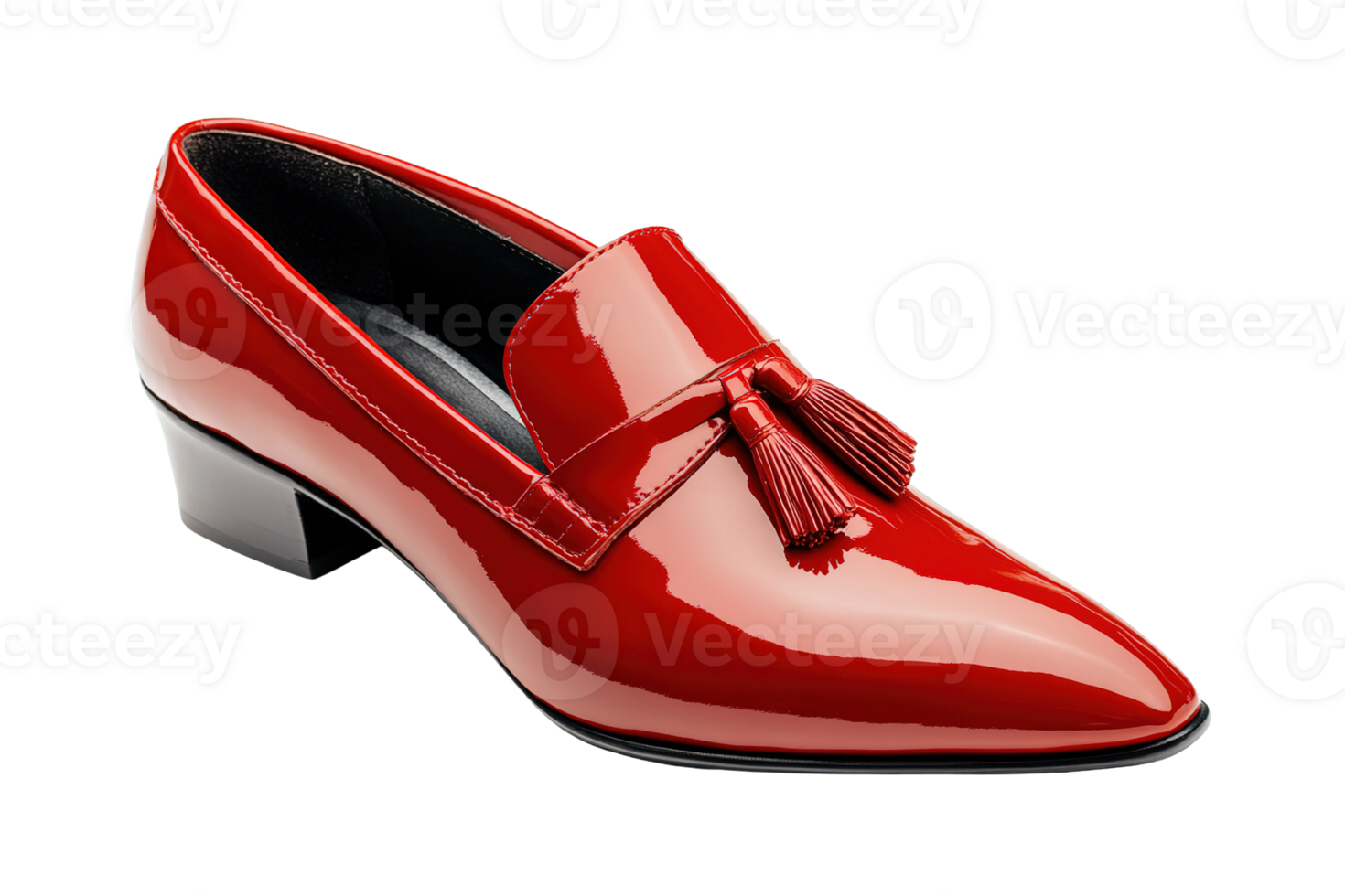 Red Glossy Leather Slip On Loafers with Decorative Tassels Isolated on Transparent Background png
