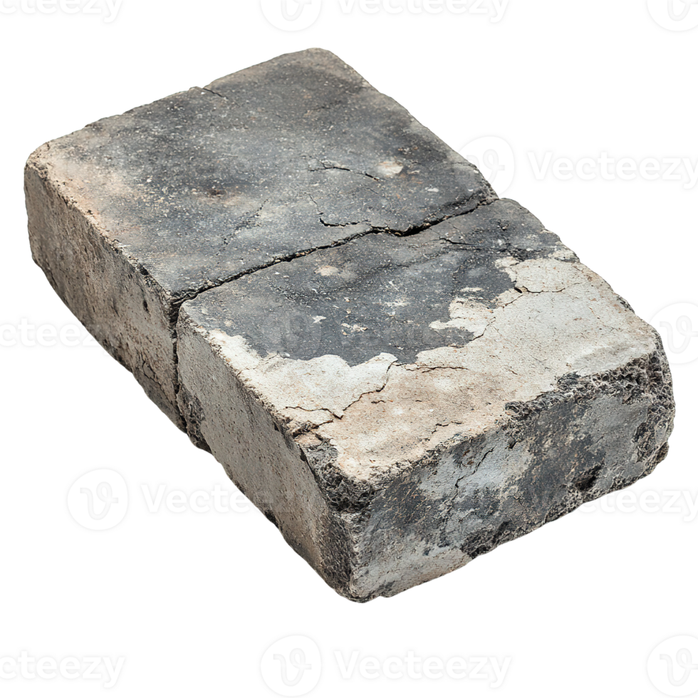 Close-up of Rugged Concrete Brick with Textured Surfaces Isolated on Transparent Background png