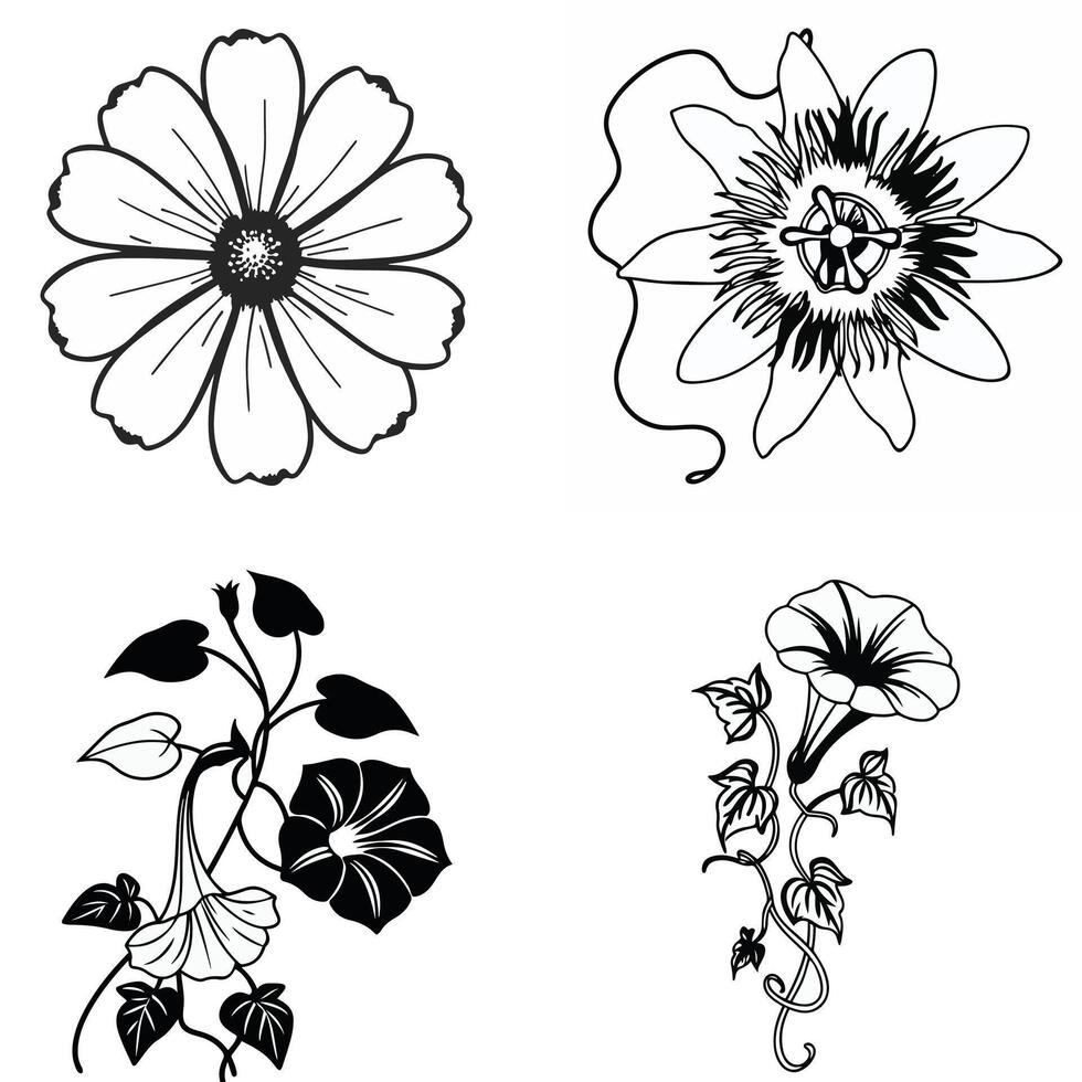 Line Art Flower Clipart vector