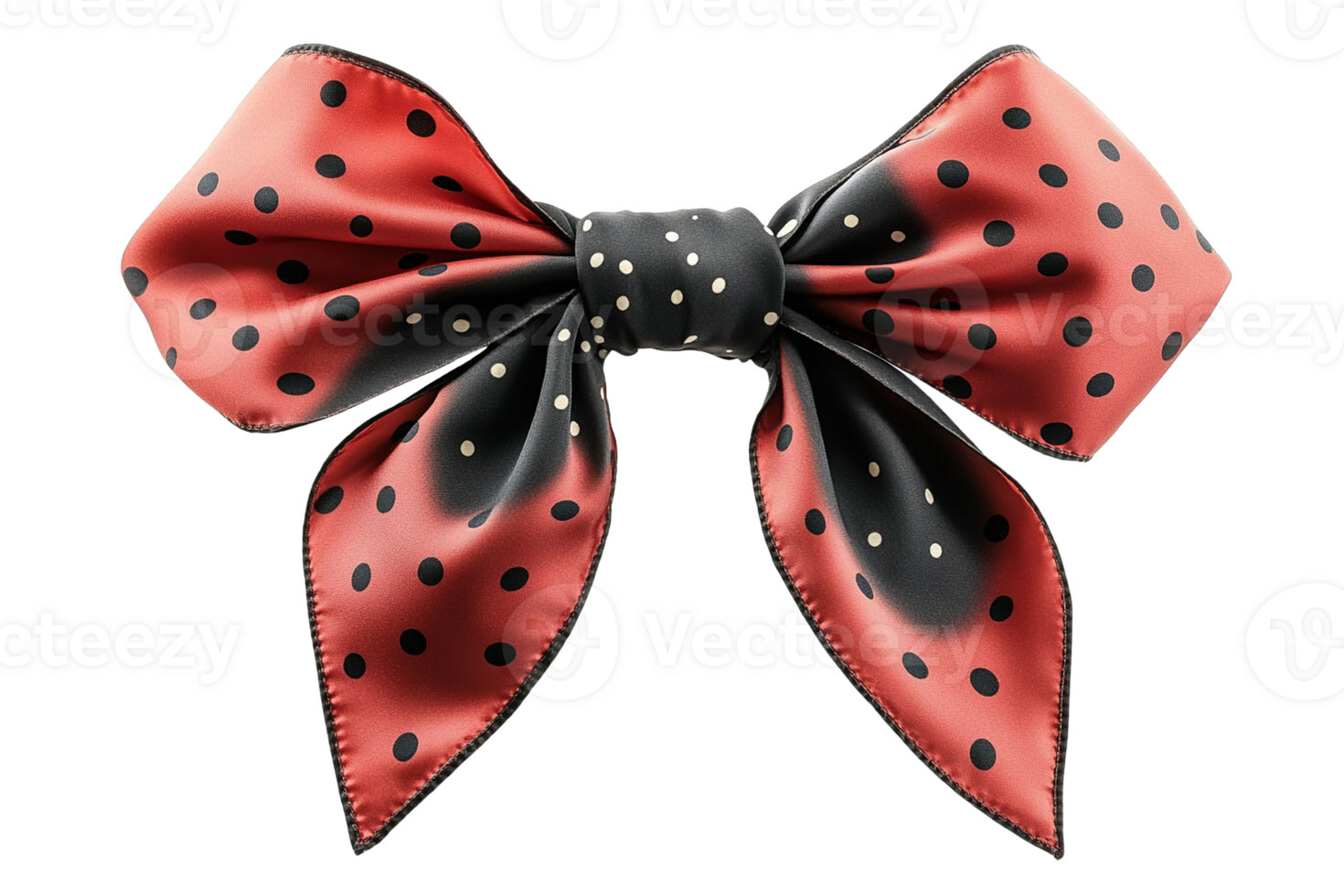 Decorative red bow with black polka dots and unique gradient design on transparent background png