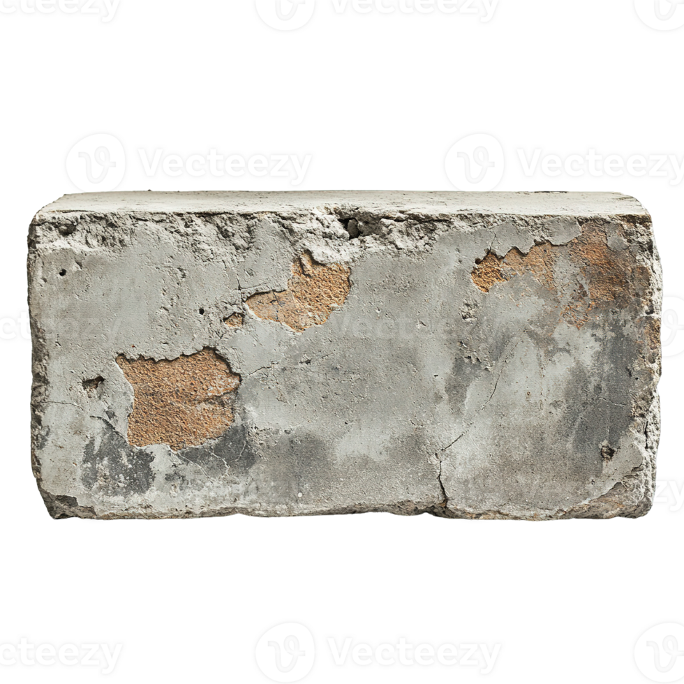 Rustic Industrial Concrete Block with Uneven Surfaces Isolated on Transparent Background png