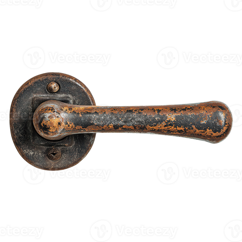 Corroded vintage door handle with unique antique metal patina isolated on transparent background png
