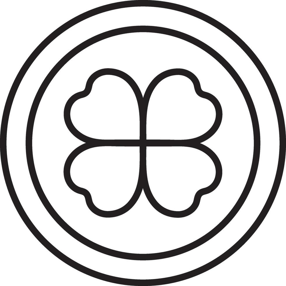 St. Patrick's Day, gold coin with four-leaf clover, black and white linear icon isolated on a white transparent background vector