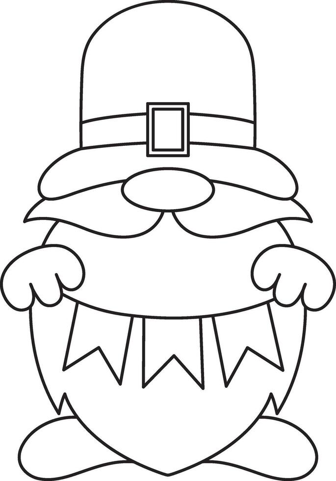 St. Patrick's Day, a leprechaun with a long beard, a garland of paper flags in his hands, a black and white linear icon isolated on a white transparent background vector